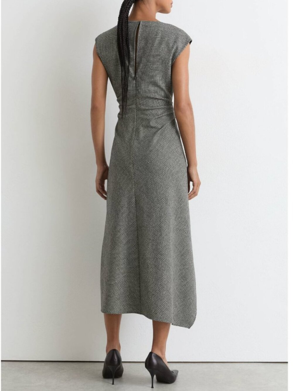 REISS Clara Midi Dress Grey Check Wool-Blend Tailored Classic - Picture 2 of 11